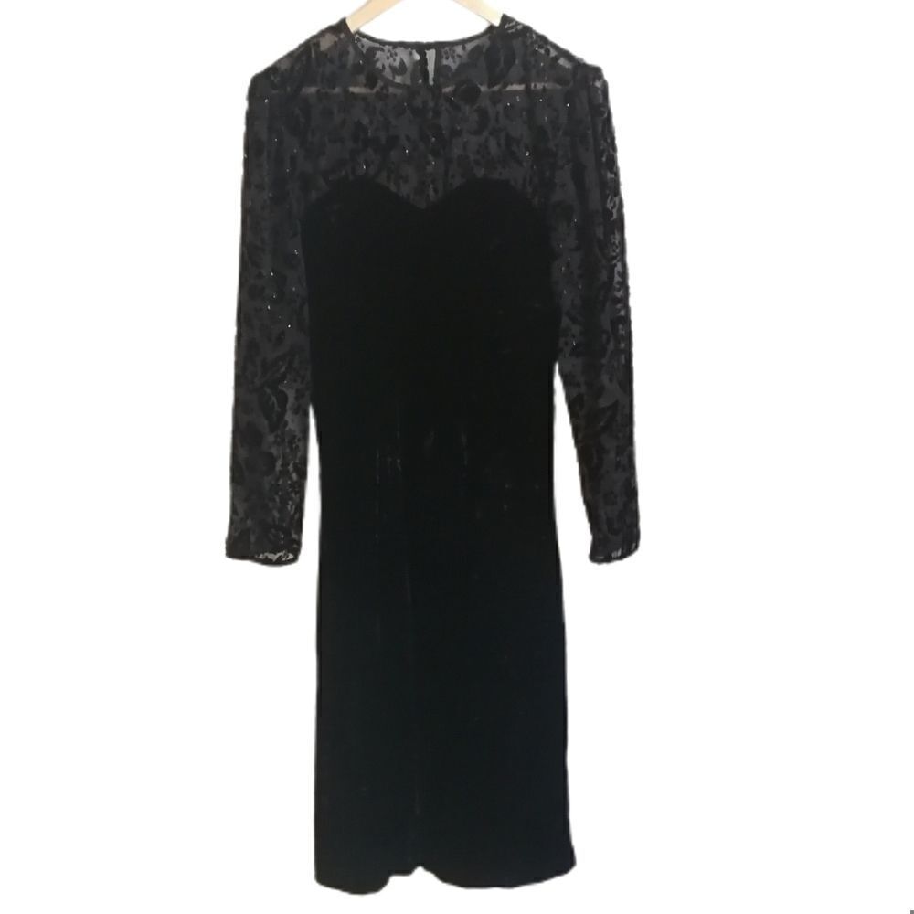 VINTAGE Y2K 80s Black Velvet Sweetheart Neckline Cocktail Dress Size Medium